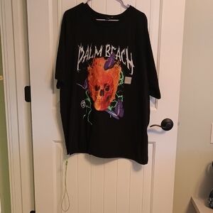 Men's Large Boohoo Black Tee with Orange Skull and Palm Beach Text; 2008 Edition